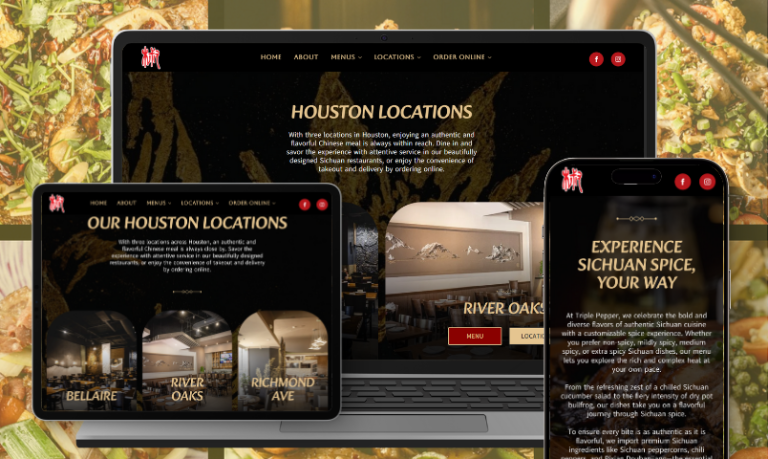 Triple Pepper website responsive design on laptop, tablet and phone.
