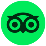 Tripadvisor logo featuring a black owl icon on a vibrant green circle.