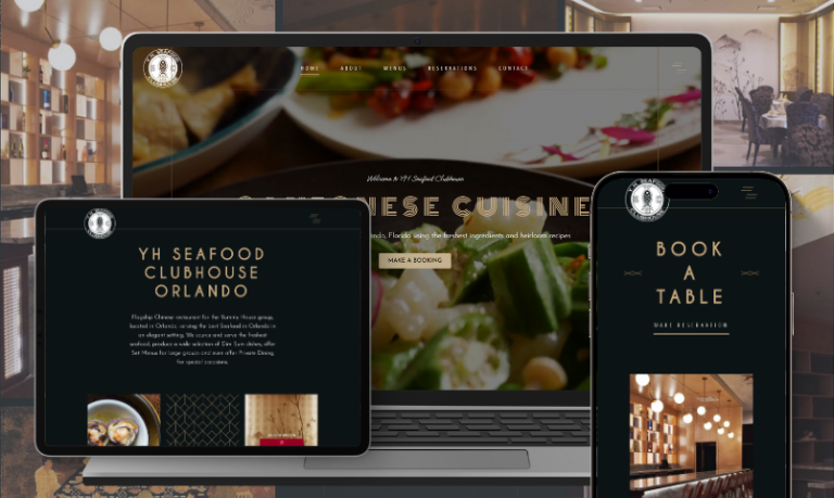 Responsive view of the YH Seafood Clubhouse website on multiple devices.