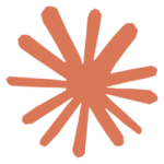 Orange hand-drawn starburst icon with sixteen irregular points.