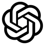 Black and white OpenAI logo featuring a geometric six-fold symmetry.