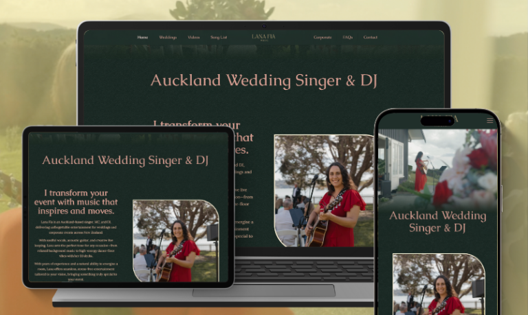 Responsive view of Lana Fia's website on a laptop, tablet, and phone.
