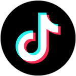 TikTok logo with a white, pink, and cyan musical note icon on a black circle.